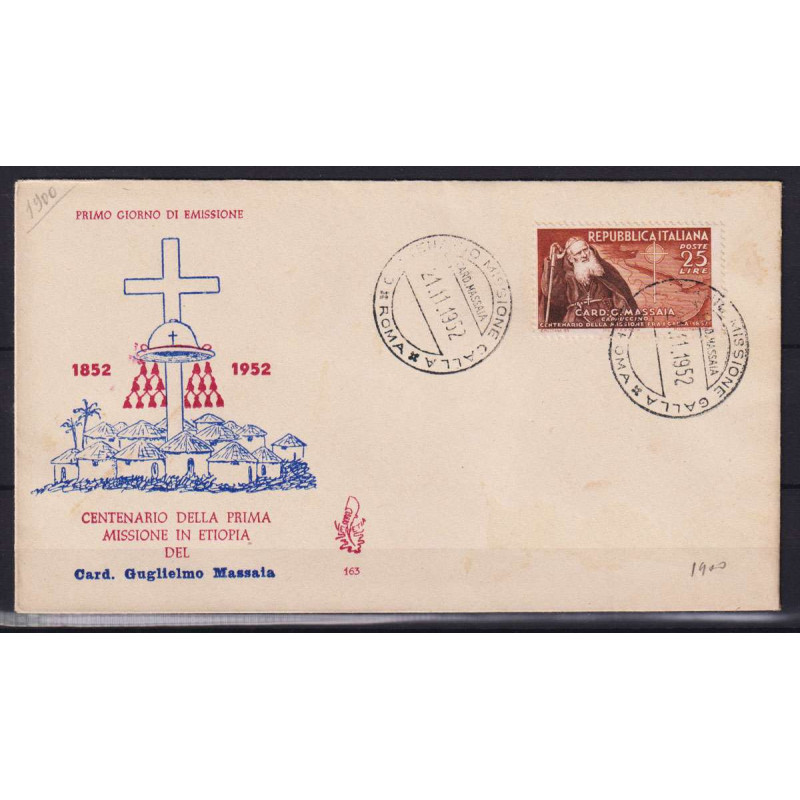 REPUBBLICA 1952 CARDINALE MASSAIA USATO SU BUSTA FDC VENEZIA  | Fil...