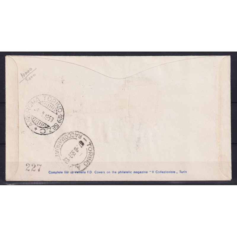 REPUBBLICA 1953 PATTO ATLANTICO 2 V. USATI SU BUSTA FDC VENEZIA VIA...