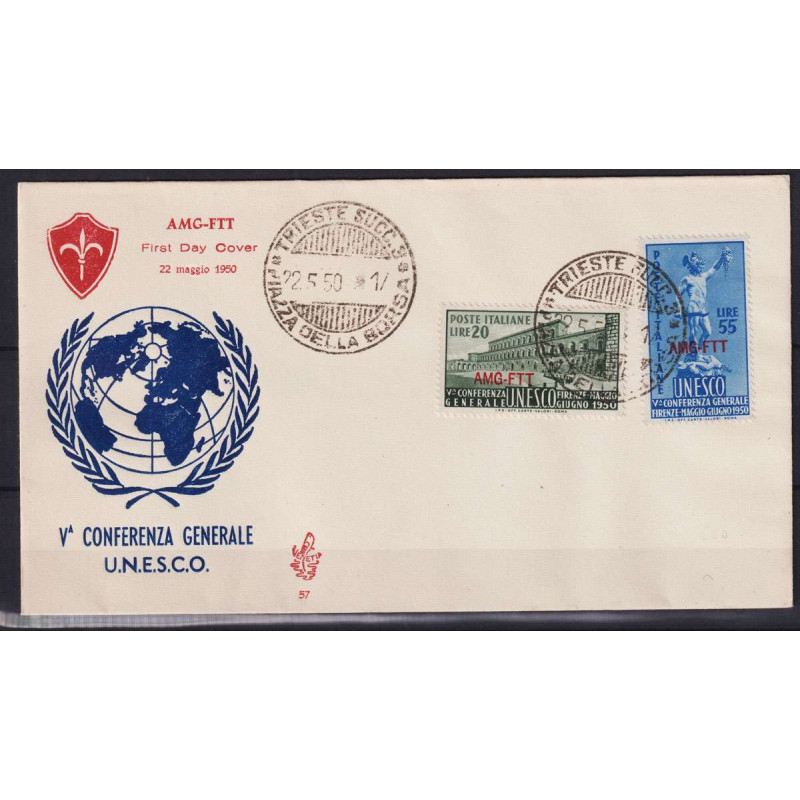 TRIESTE ZONA A 1950 UNESCO 2 V. USATI SU BUSTA FDC VENEZIA  | Filat...