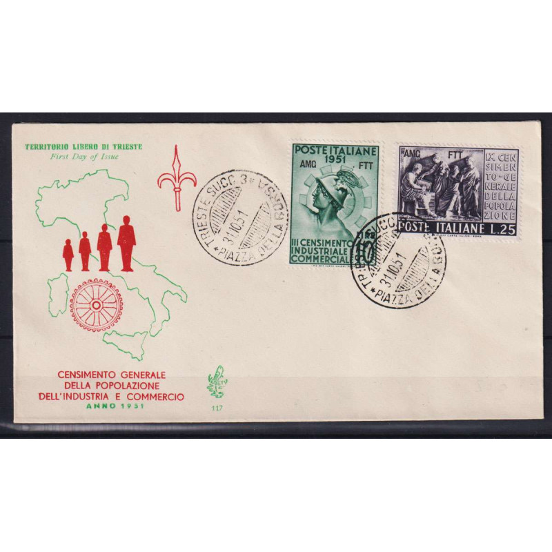 TRIESTE ZONA A 1951 CENSIMENTO INDUSTRIALE USATO SU BUSTA FDC VENEZ...