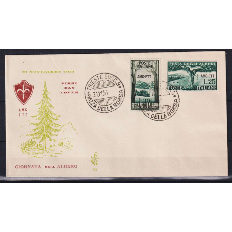 TRIESTE ZONA A 1951 FESTA DEGL'ALBERI 2 V. USATO SU BUSTA FDC VENEZ...