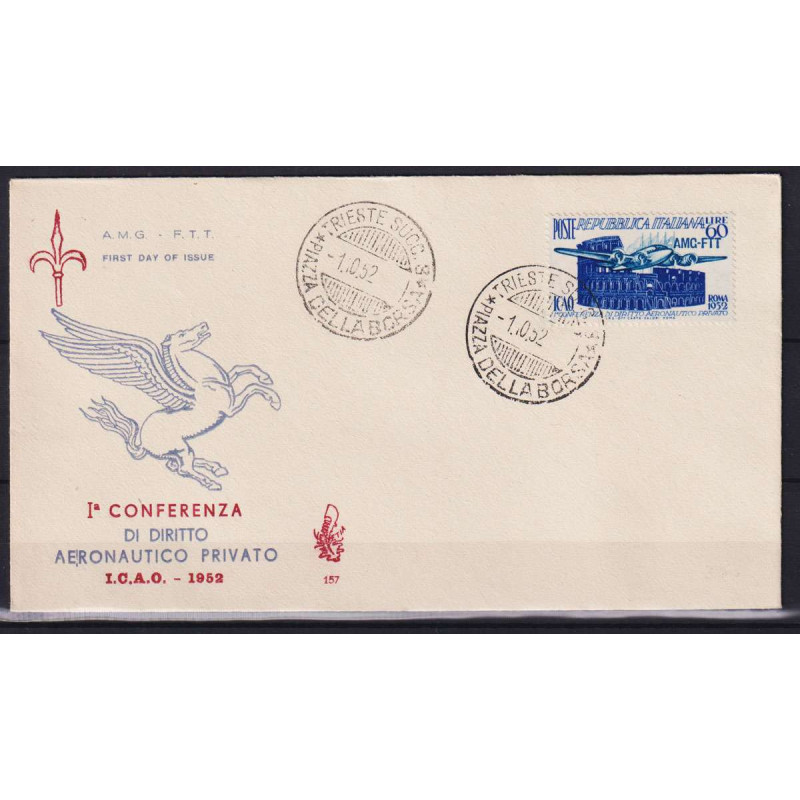 TRIESTE ZONA A 1952 ICAO USATO SU BUSTA FDC VENEZIA  | Filatelia Me...