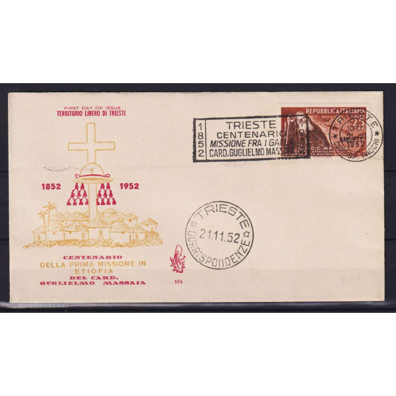 TRIESTE ZONA A 1952 CARDINALE MASSAIA USATO SU BUSTA FDC VENEZIA  |...