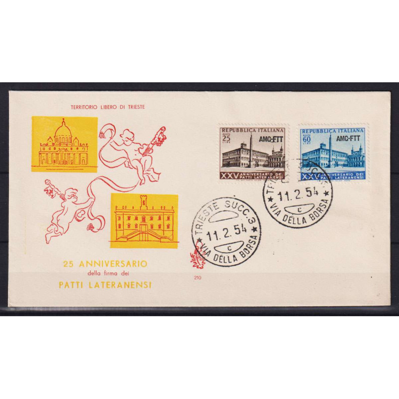 TRIESTE ZONA A 1954 PATTI LATERANENSI 2 V. USATI SU BUSTA FDC VENEZ...