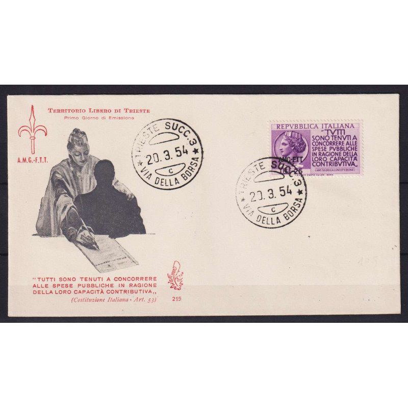 TRIESTE ZONA A 1954 DENUNCIA REDDITO USATO SU BUSTA FDC VENEZIA  | ...