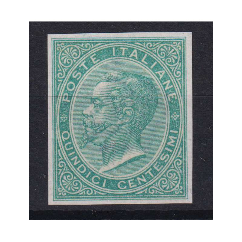 REGNO 1863 15 CENT. VERDE CUPO PROVA DI COLORE G.I MNH** CERT. BOLA...