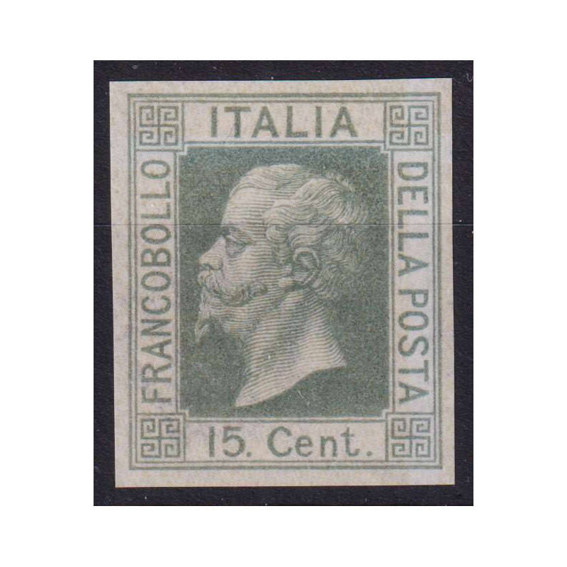 REGNO 1867 15 CENTESIMI SAGGIO VERDE OLIVA G.I MNH** CERT. BOLAFFI ...