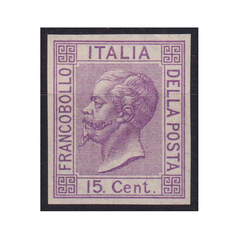 REGNO 1867 15 CENTESIMI SAGGIO PORPORA D'ANILINA G.I MNH** CERT. BO...