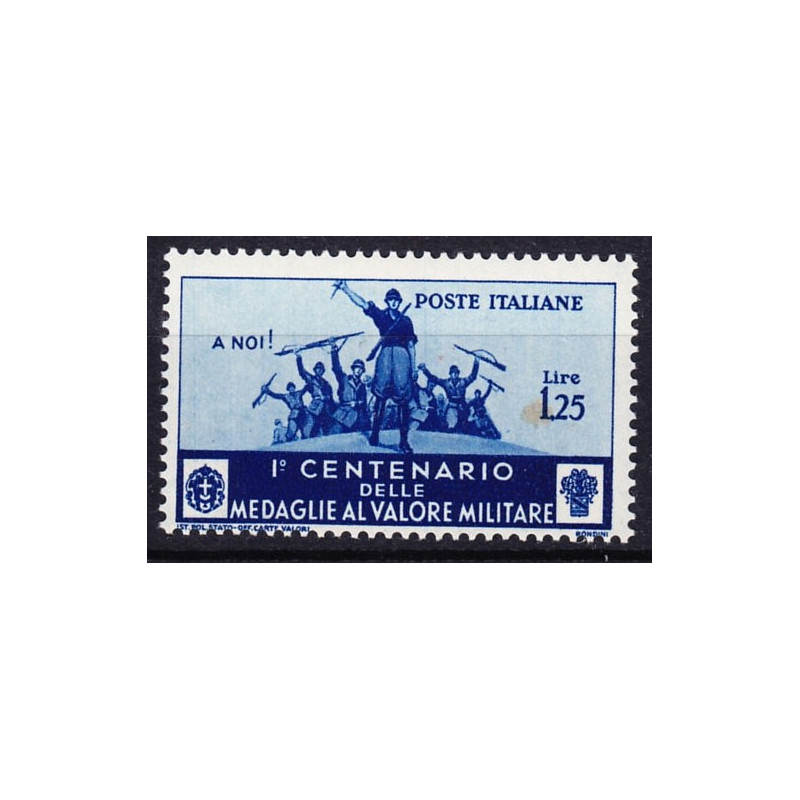 1934 MEDAGLIE AL VALORE 1,25 L. AZZURRO n.373 MACCHIA G.I. MNH**  |...