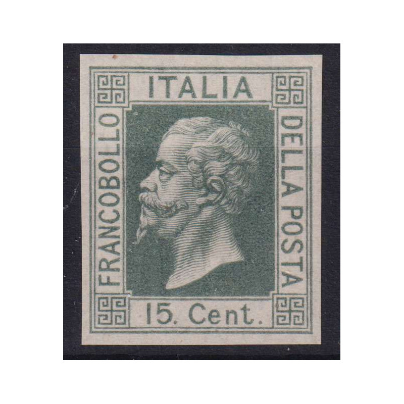 REGNO 1867 15 CENTESIMI SAGGIO VERDE OLIVA G.I MNH** CERT. BOLAFFI ...