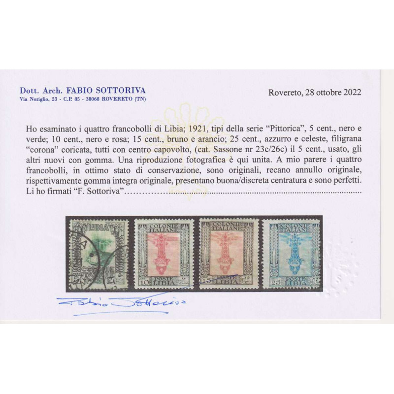 COLONIE LIBIA 1921 PITTORICA 4 V. CENTRO CAPOVOLTO G.I MNH** / US. ...