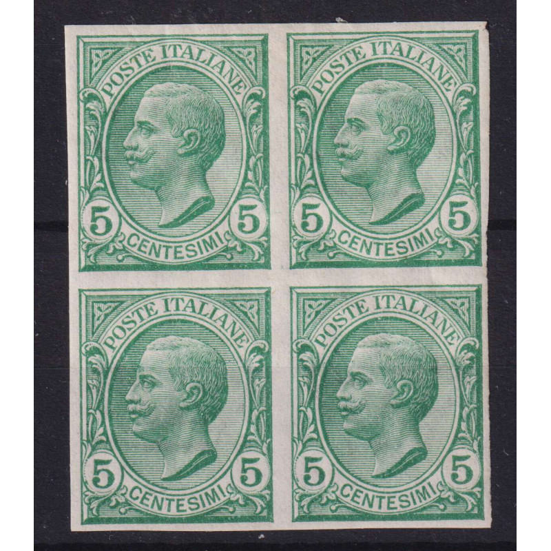 REGNO 1906 LEONI QUARTINA 5 CENT. NON DENTELLATI N.81e G.I MNH** CE...