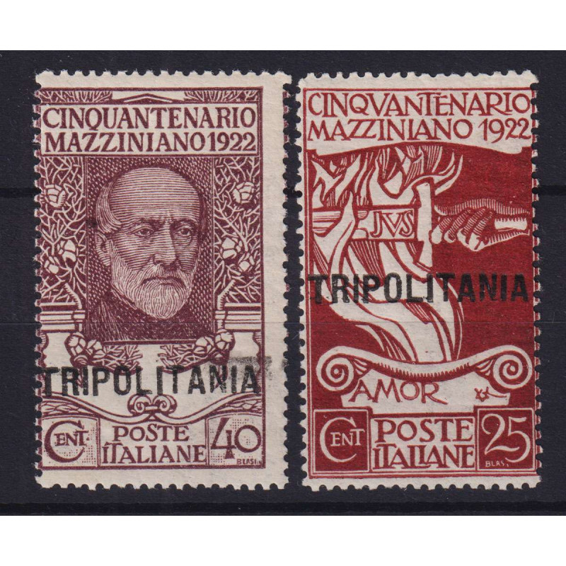 COLONIE TRIPOLITANIA 1922 SAGGI MAZZINI 2 V. G.I MNH** CERT. ORO RA...