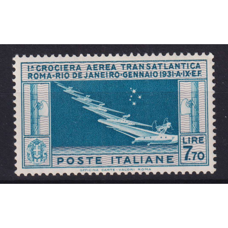 REGNO D'ITALIA 1930 POSTA AEREA CROCIERA BALBO 7,70 LIRE G.I MNH** ...