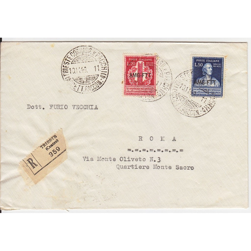 1949 TRIESTE "A" 150ﾰ ANN. PILA ELETTRICA 2 V. S.8 (SAS.) SU BUSTA ...