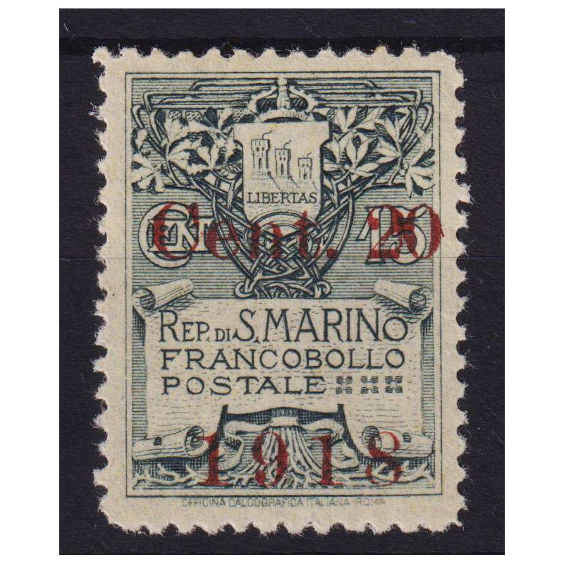 SAN MARINO 1916 STEMMA SOPRASTAMPATO N.53 G.I MNH**  | Filatelia Me...