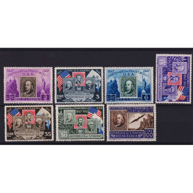 SAN MARINO 1947 CENTENARIO PRIMI FRANCOBOLLI 7 VALORI G.I MNH**  | ...