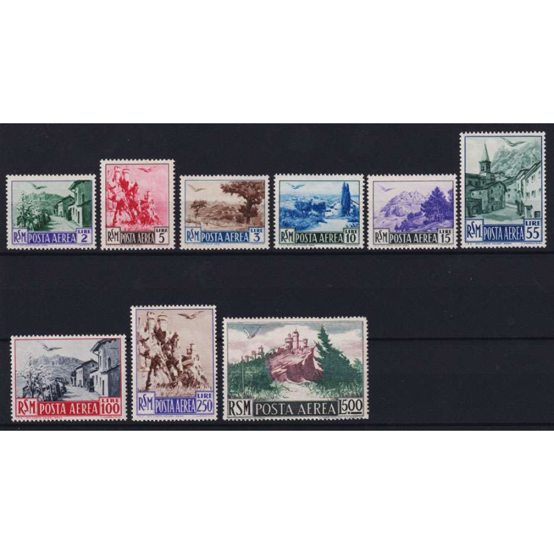 SAN MARINO 1950 POSTA AEREA VEDUTE 9 VALORI G.I MNH**  | Filatelia ...