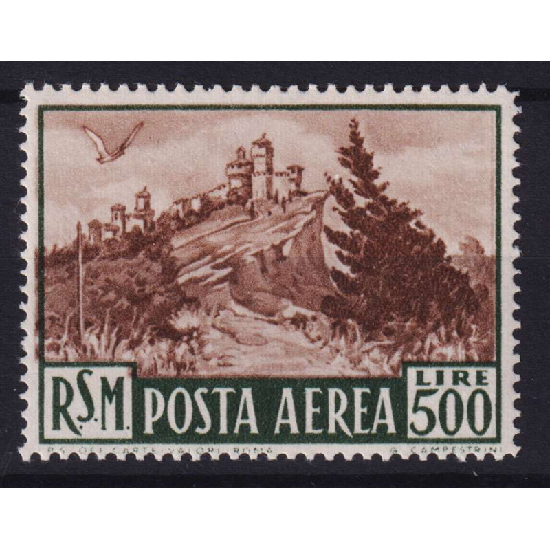 SAN MARINO 1951 POSTA AEREA VEDUTA 500 LIRE N.97 G.I MNH**  | Filat...