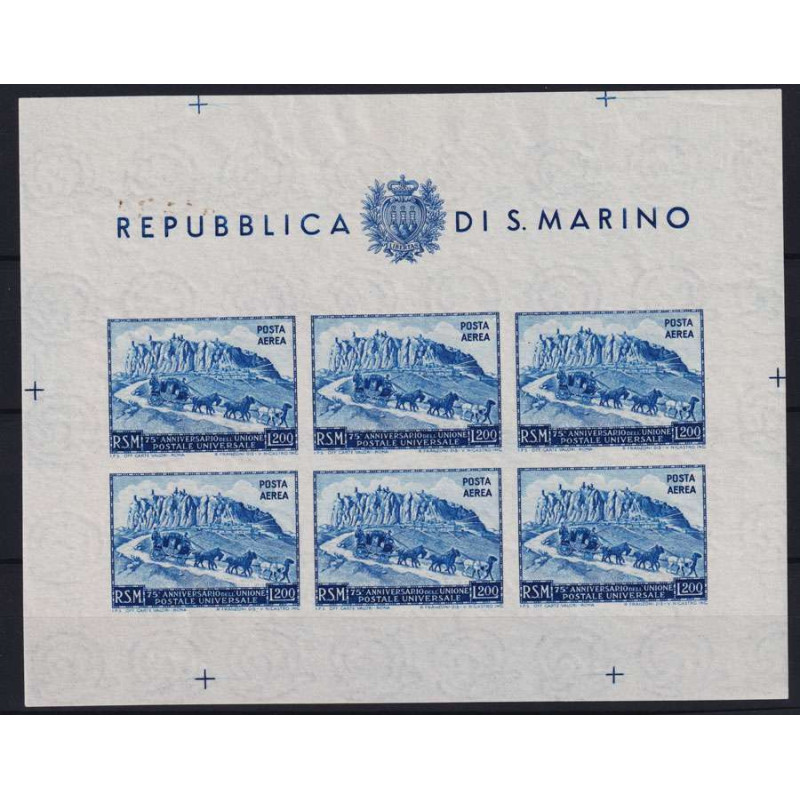 SAN MARINO 1951 FOGLIETTO UPU 200 LIRE N.11 NON DENTELLATO G.I MNH*...