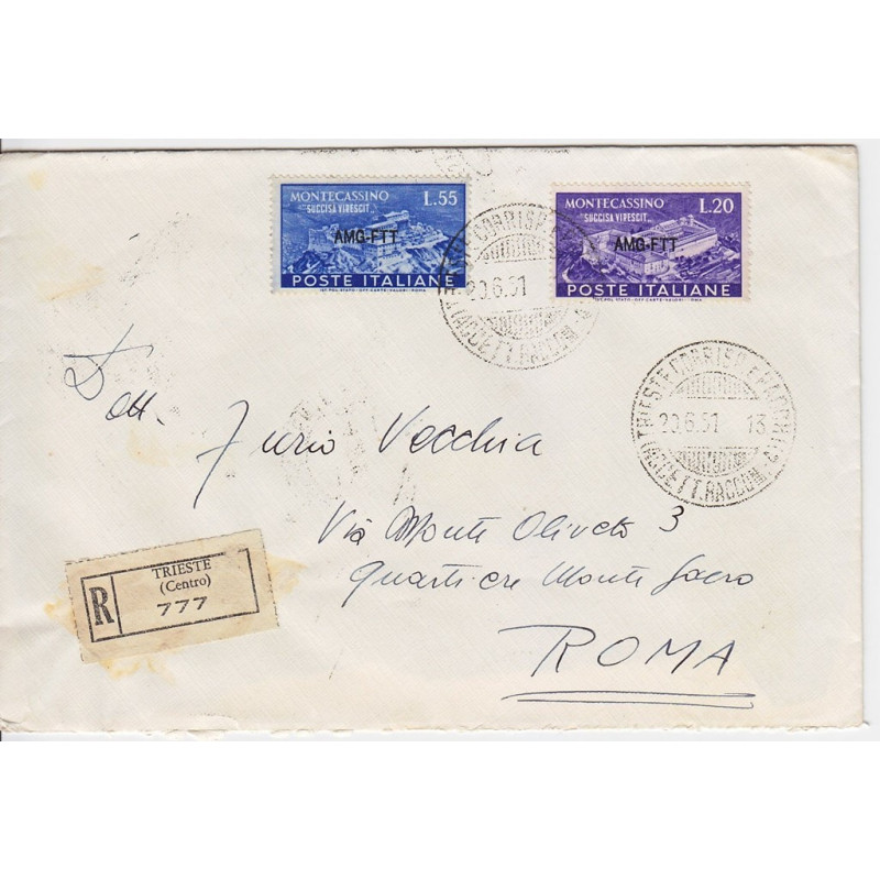 1951 TRIESTE "A" RICOSTRUZIONE ABBAZIA MONTECASSINO 2 V. S.19 SU BU...