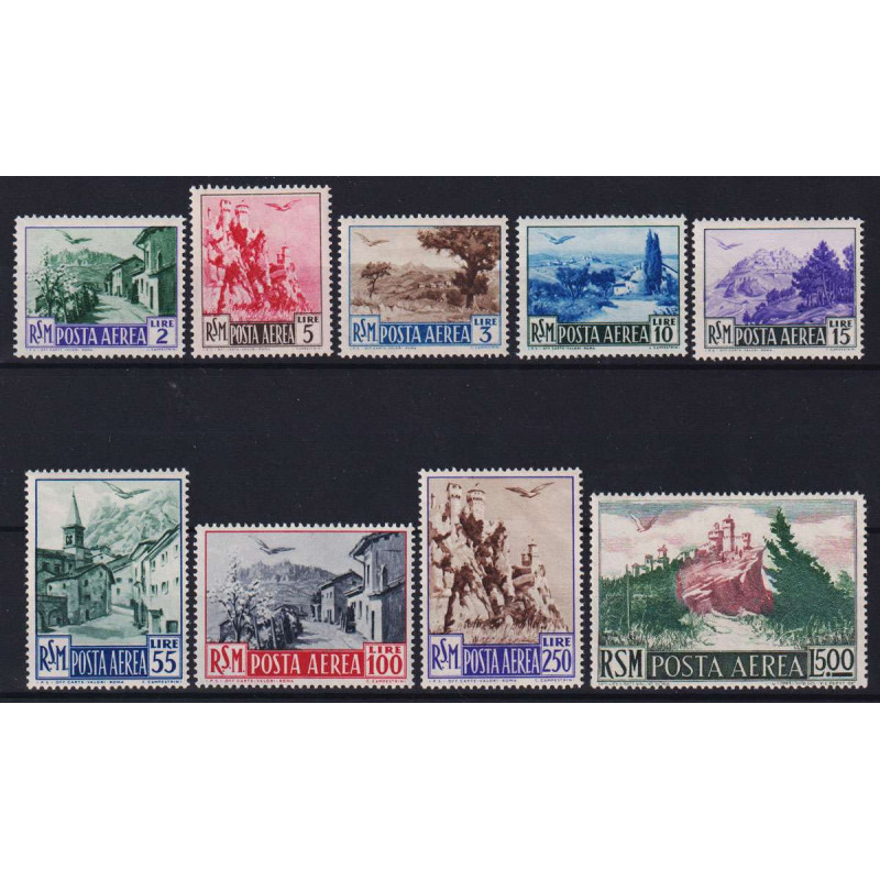 SAN MARINO 1950 POSTA AEREA VEDUTE 9 VALORI G.I MNH**  | Filatelia ...