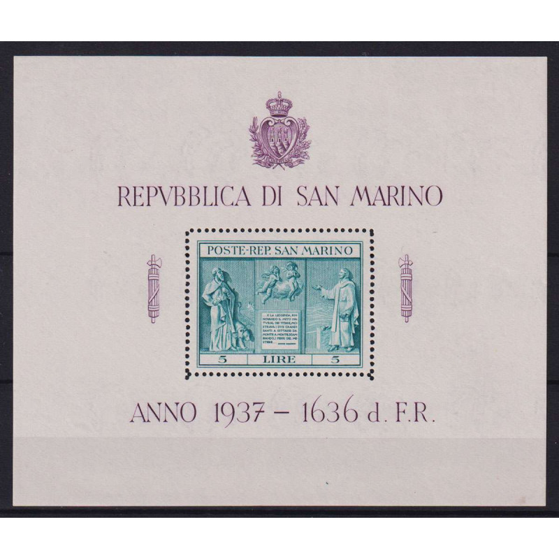 SAN MARINO 1937 FOGLIETTO INDIPENDENZA N.1 G.I MNH**  | Filatelia M...