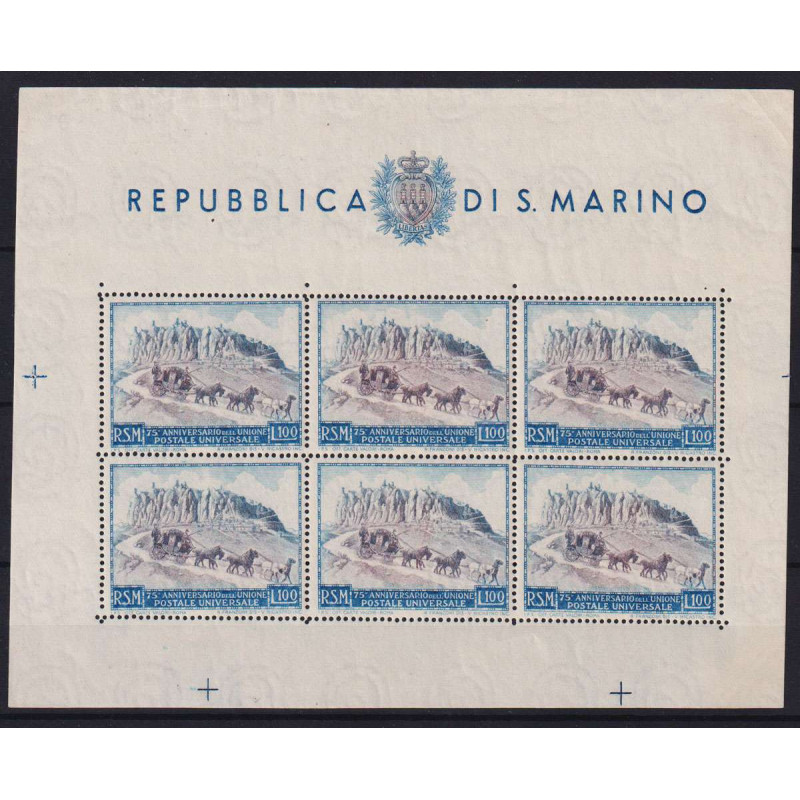 SAN MARINO 1949 FOGLIETTO UPU N.8 G.I MNH** PIEGHETTA ANGOLO  | Fil...