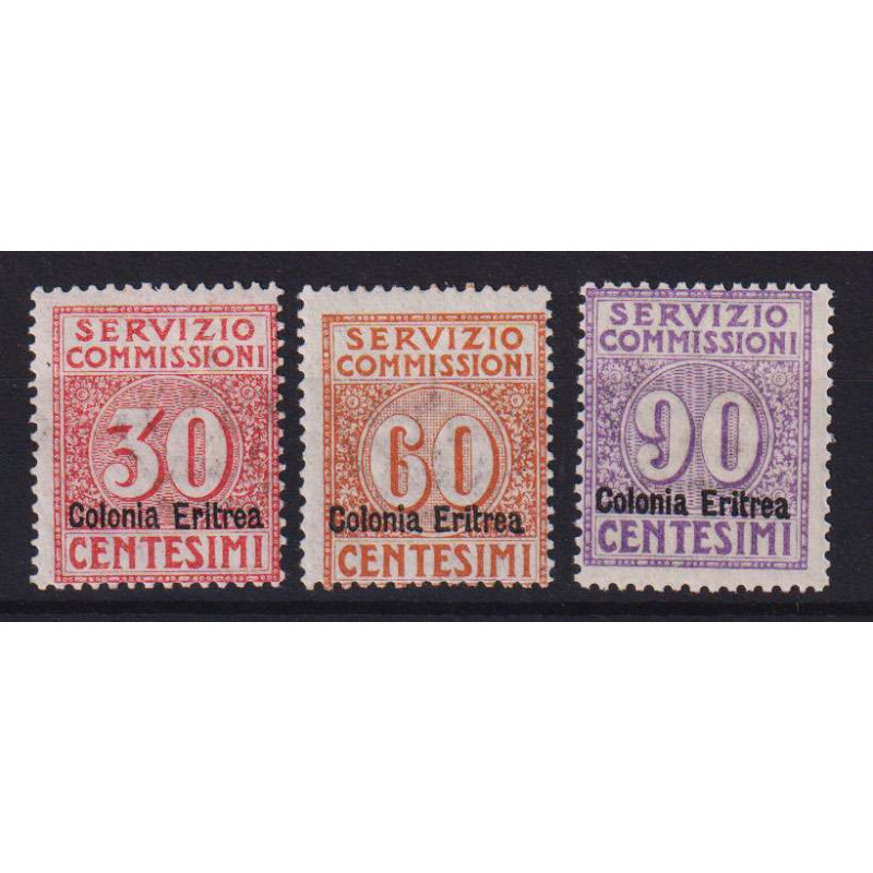 COLONIE ERITREA 1916 SERVIZIO COMMISSIONI 3 V. G.O MH*  | Filatelia...