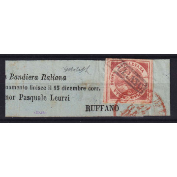 NAPOLI 1858 ½ GRANO II TAVOLA CARMINIO SCURO N.2b SU FASCETTA CERT....