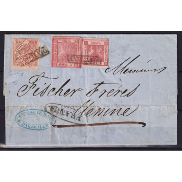 NAPOLI 1858 20 GRANA + 5 GRANA + 1 GRANO N.4a,9,12 SU BUSTA CERT.  ...