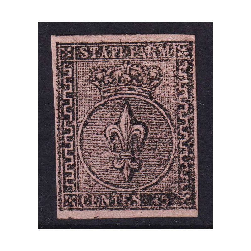 PARMA 1852 GIGLIO 15 CENTESIMI ROSA N.3a G.O MLH* 2 CERT. MARGINATO...