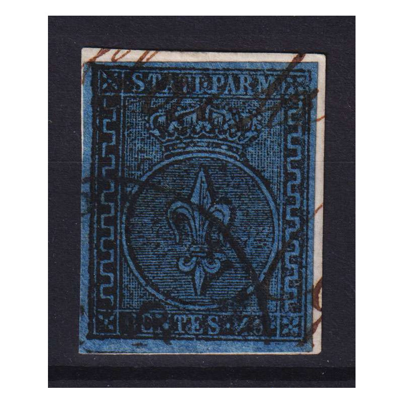 PARMA 1852 GIGLIO 40 CENTESIMI AZZURRO N.5 USATO MARGINATO  | Filat...