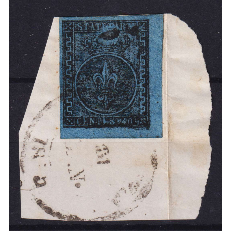 PARMA 1852 GIGLIO 40 CENT. AZZURRO VARIETA' N.5 USATO CERT. BOLAFFI...