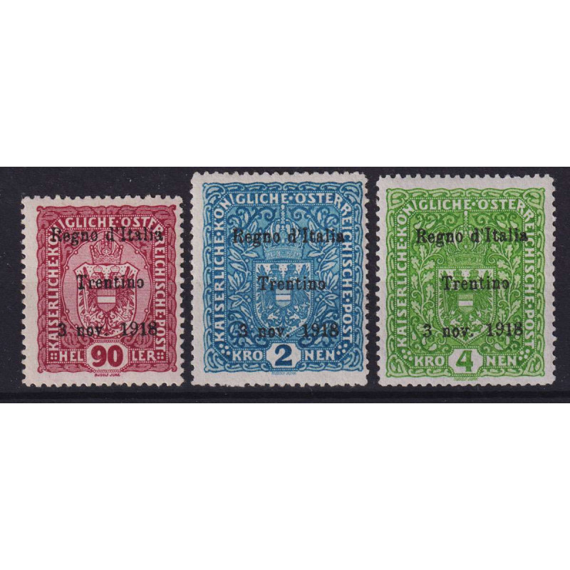 TRENTINO ALTO ADIGE 1918 ALTI VALORI 90 H. 2 K. E 4 K. G.I MNH** CE...