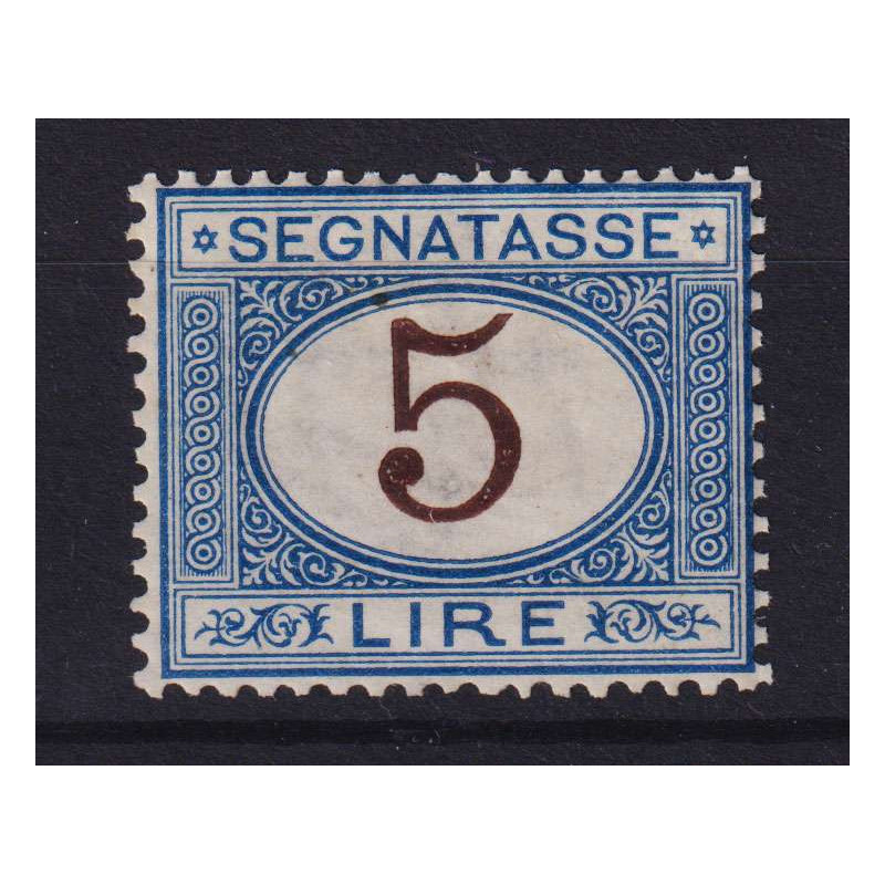 REGNO D' ITALIA 1870-74 SEGNATASSE 5 LIRE G.I MNH** CERT.  | Filate...