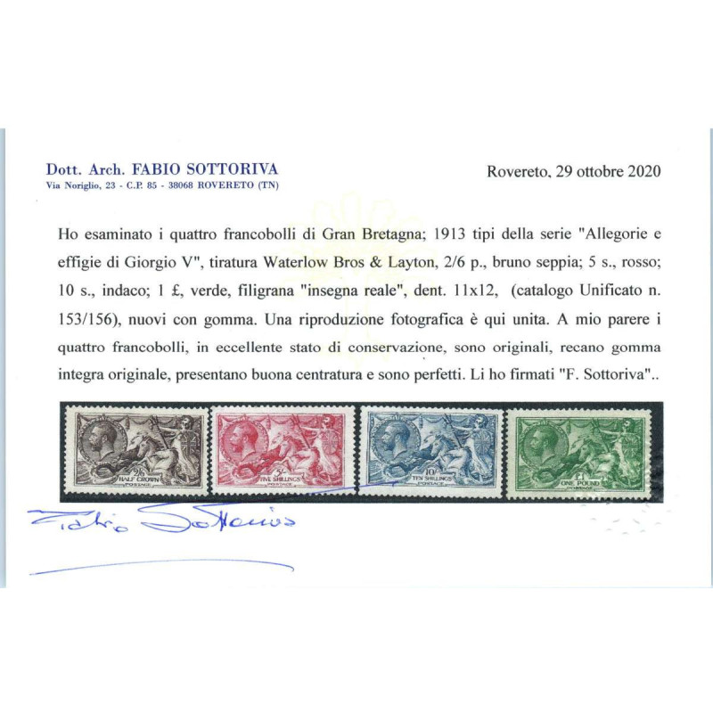 1913 GRAN BRETAGNA GIORGIO V CAVALLI MARINI Nn. 153/156 G.I MNH ** ...