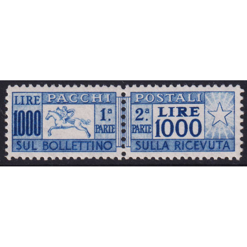 REPUBBLICA 1954 PACCHI POSTALI CAVALLINO 1000 L. G.I MNH** CENTRATO...