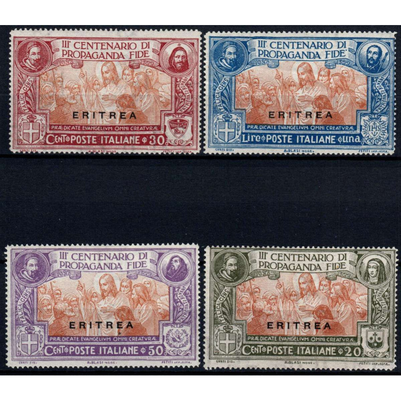 COLONIE 1923 ERITREA PROPAGANDA FIDE 4 VALORI S. 12 G.O MH*  | Fila...