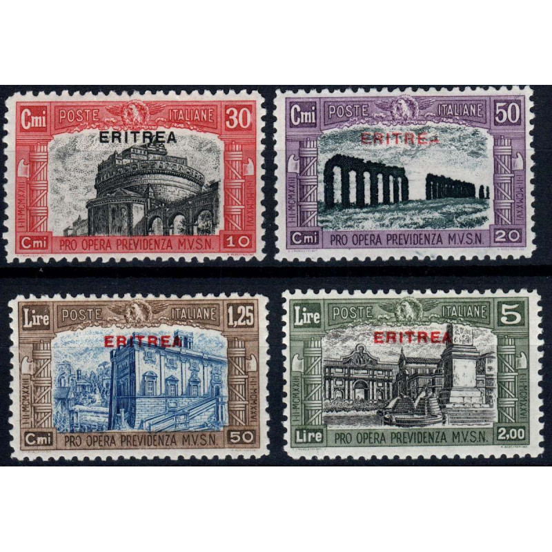 COLONIE 1929 ERITREA MILIZIA II 4 VALORI S. 32 G.O MH*  | Filatelia...