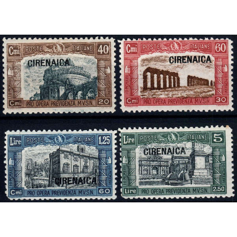 COLONIE 1927 CIRENAICA MILIZIA I 4 VALORI S. 10 G.O MH*  | Filateli...