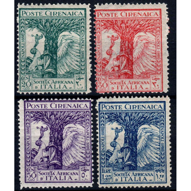 COLONIE 1928 CIRENAICA PRO SOCIETA' AFRICANA 4 VALORI S. 12 G.O MH*...