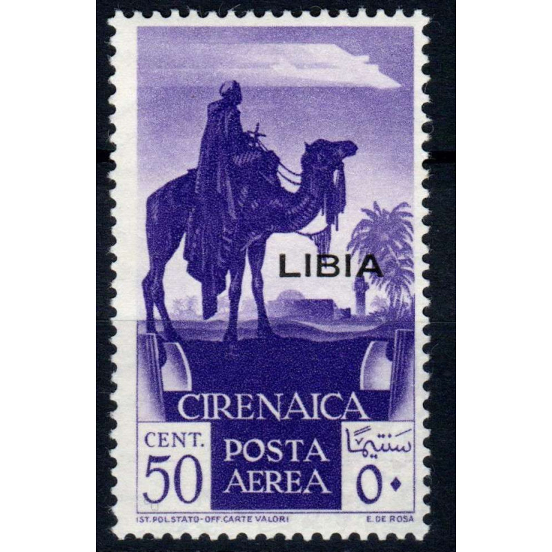 COLONIE 1936 LIBIA POSTA AEREA SOPRASTAMPATO 50 CENT. N. 27 G.O MH*...