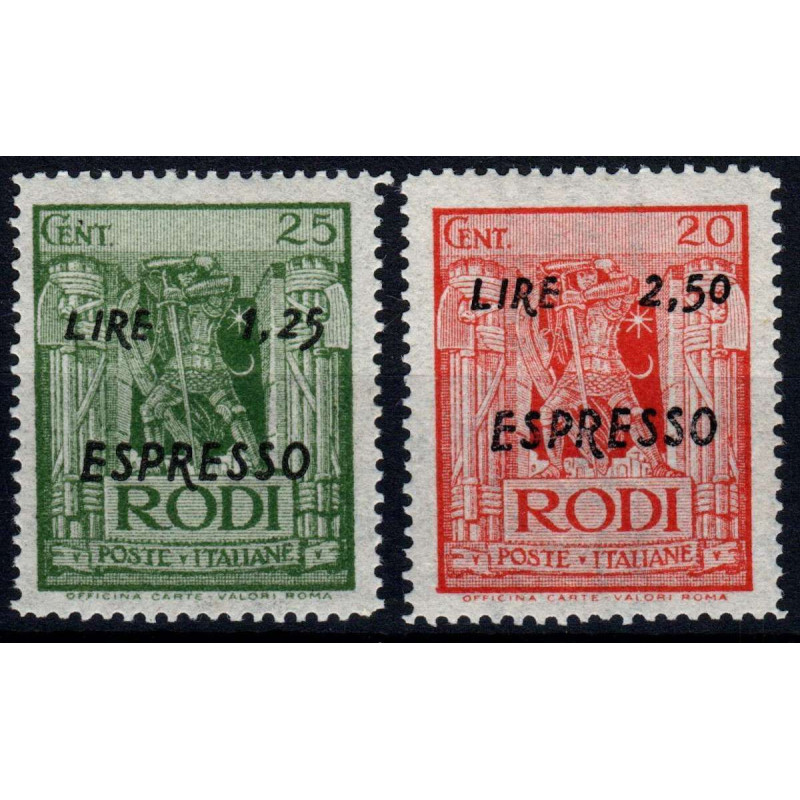 COLONIE 1944 EGEO ESPRESSI SOPRASTAMPATI 2 VALORI S. 42 G.O MH*  | ...