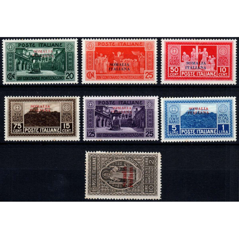 COLONIE 1929 SOMALIA MONTECASSINO 7 VALORI S. 27 G.O MH*  | Filatel...