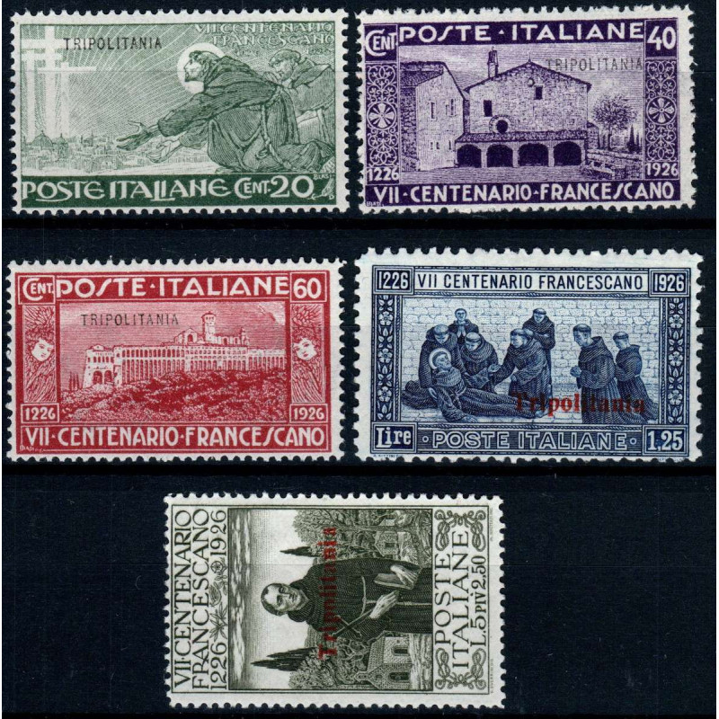 COLONIE 1926 TRIPOLITANIA SAN FRANCESCO 5 VALORI S. 8 G.O MH*  | Fi...