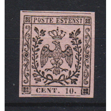 1852 MODENA 10 c. ROSA n.9 CON PUNTO CERT. G. BOLAFFI G.I. MNH**  |...