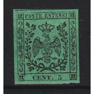 1852 MODENA 5 c. VERDE n.1 CERT. G. BOLAFFI LIEVE T.L. MLH*  | Fila...