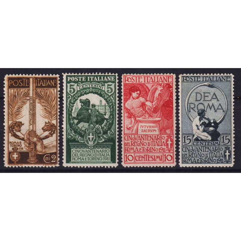 REGNO 1911 UNITA' D'ITALIA 4 VALORI G.I MNH** CENTRATI CERT.  | Fil...