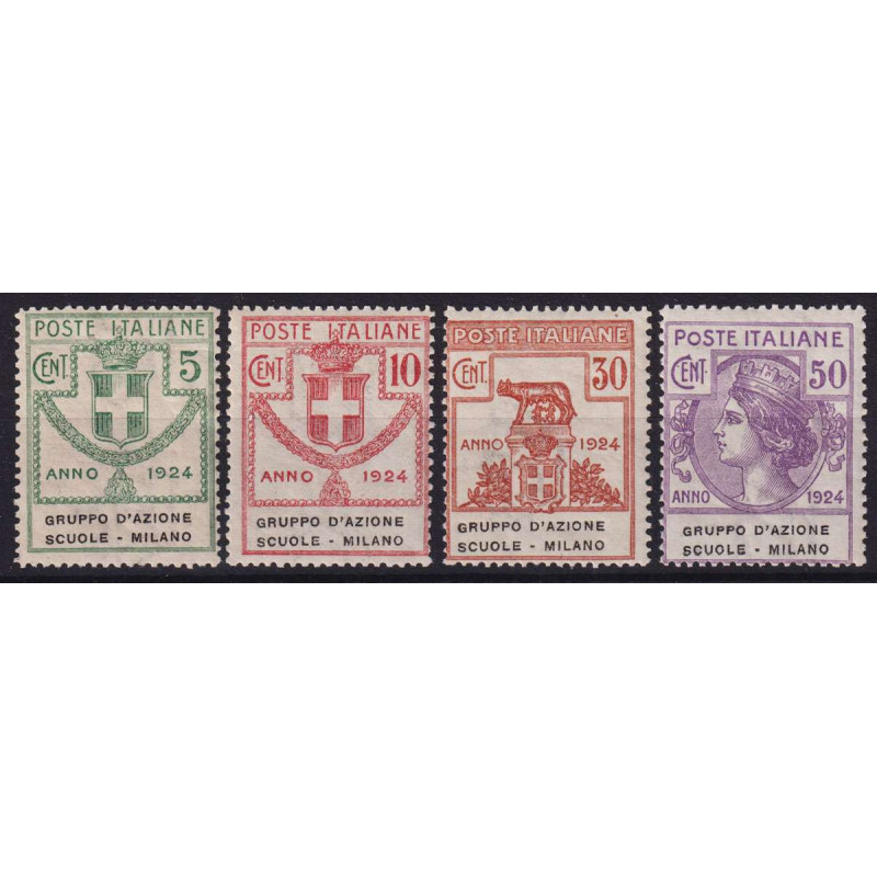 REGNO 1924 PARASTATALI GRUPPO D'AZIONE SCUOLE MILANO 4 V. G.I MNH**...